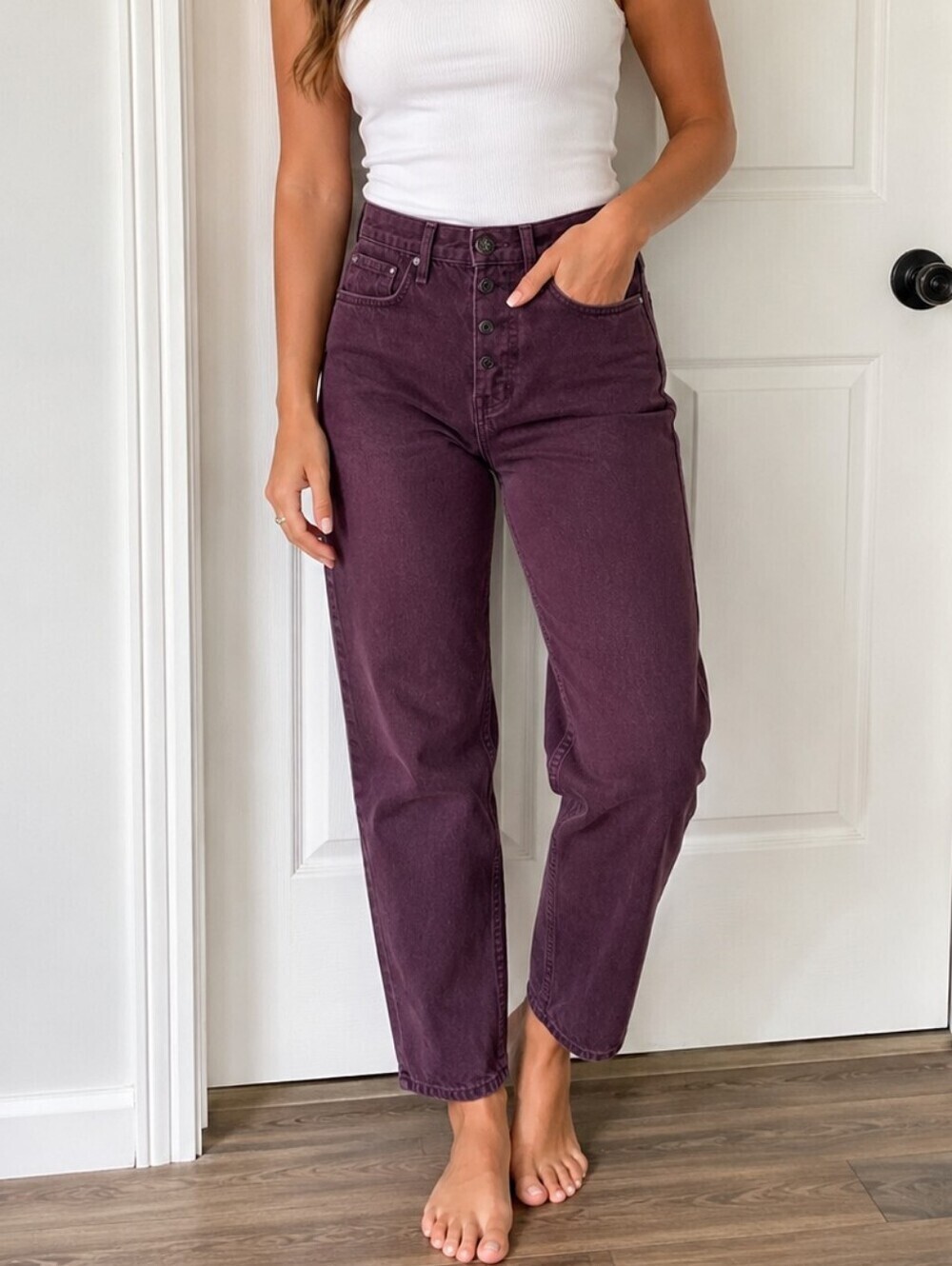 Rag & Bone Women's High Rise Button Fly Straight Leg Purple Jeans Size 29